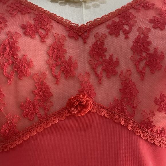 Vintage 60s Germany Triumph Int. Coral Nylon & Lace Mini Slip Dress Women Size S - Picture 5 of 11